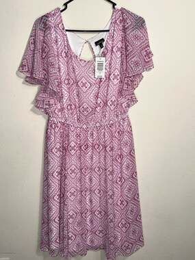 Torrid Pink Medallion Ruffle Chiffon Skater Dress Size 1